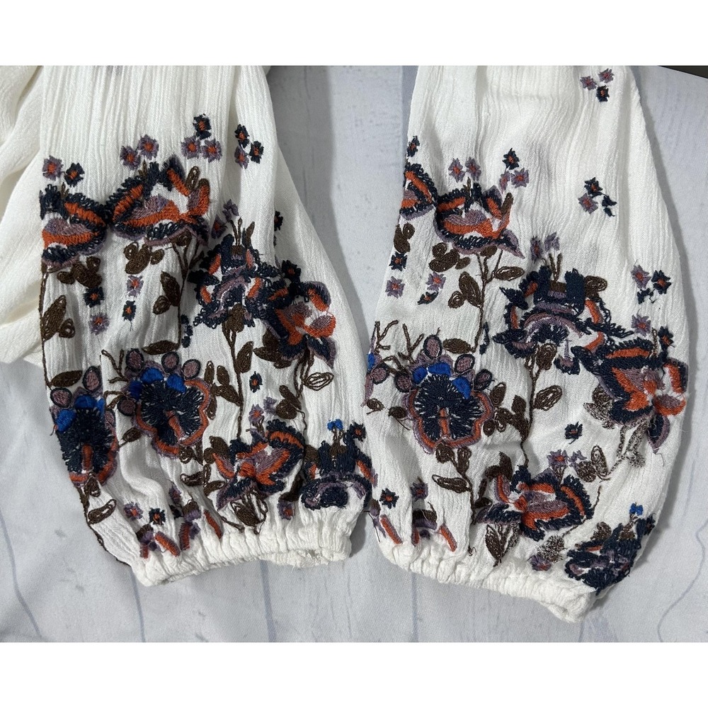 Free People Embroidered Dress Womens Small White Floral Boho V Neck Swing Lined - Picture 7 of 8